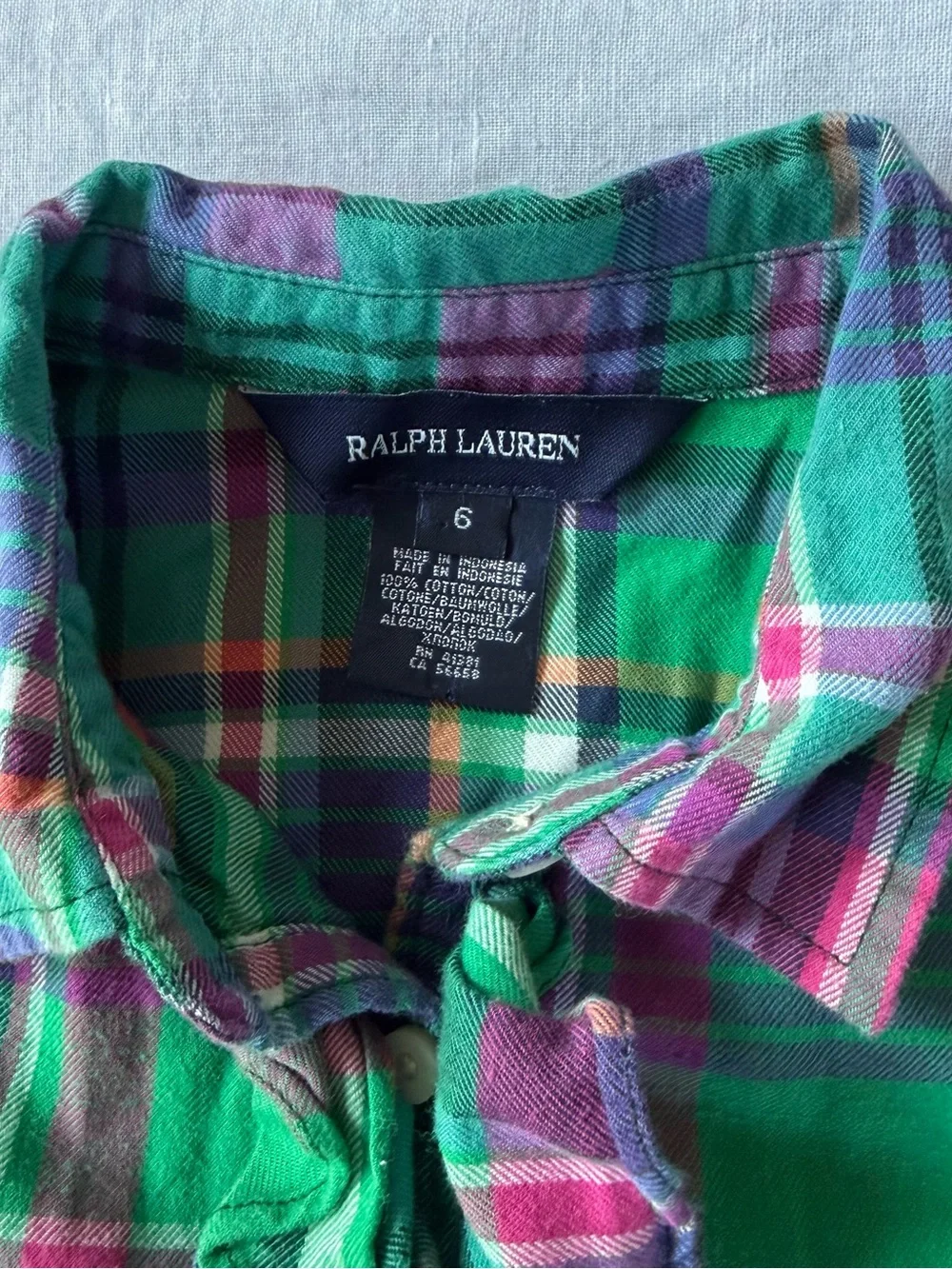 Ralph Lauren Green Plaid Ruffle-Front Button-Down Shirt Size 6
